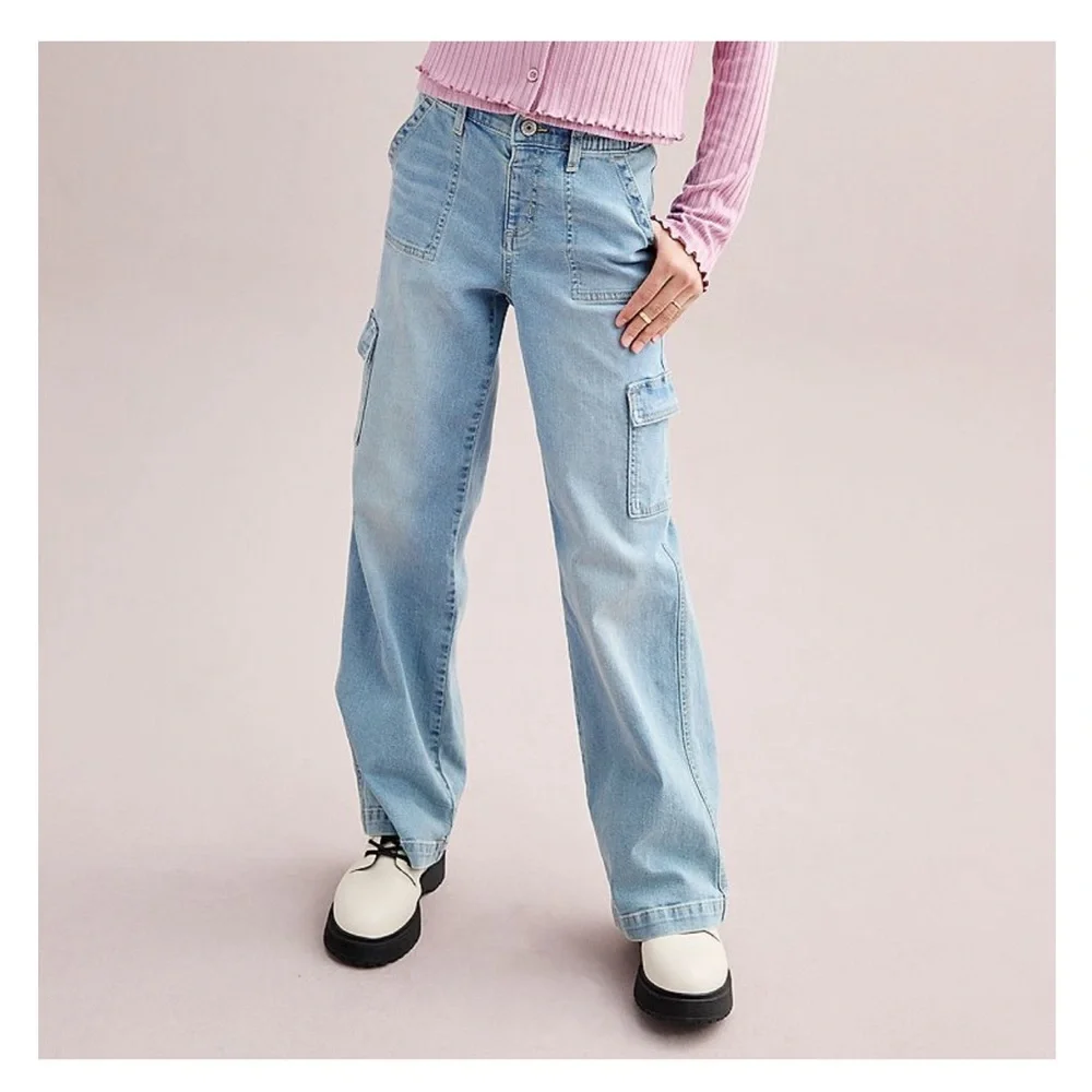 SO Girls 16plus Denim Cargo Wide Leg Jeans